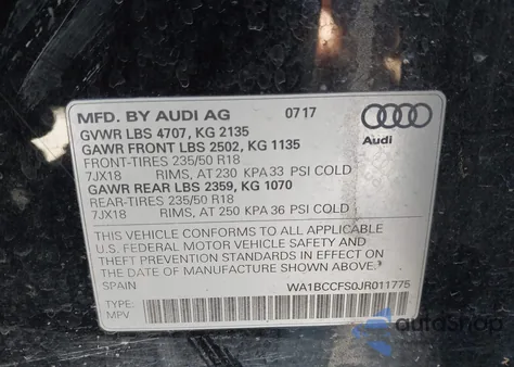 2018 Audi Q3 2.0T Premium/2.0T Sport Premium z USA, uszkodzony, nr VIN WA1BCCFS0JR011775